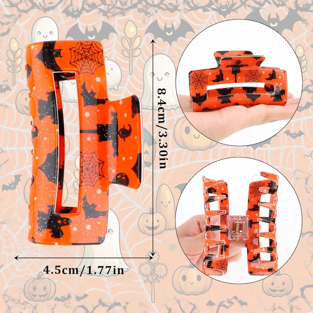 4PCS Halloween Hair Claw Clips for Women Ghost and Bat Square Banana Claw Clips Halloween Gifts for Women Hair Accessories for Costume Cosplay