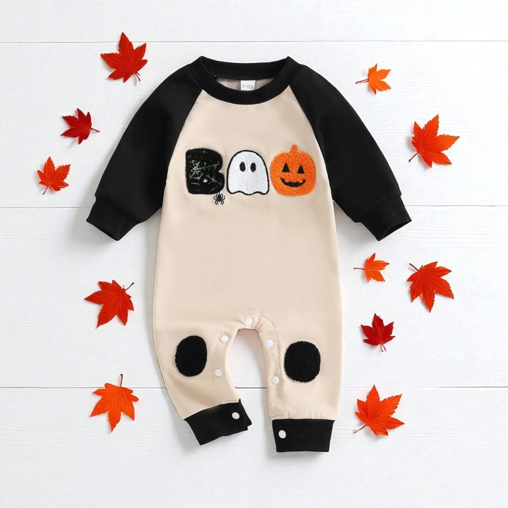 Baby Pumpkin Ghost Boo Onesie, Baby Boy Girl Halloween Raglan Sleeve Bodysuit, Newborn Cute Halloween Fall Jumpsuit, Baby Shower Gift