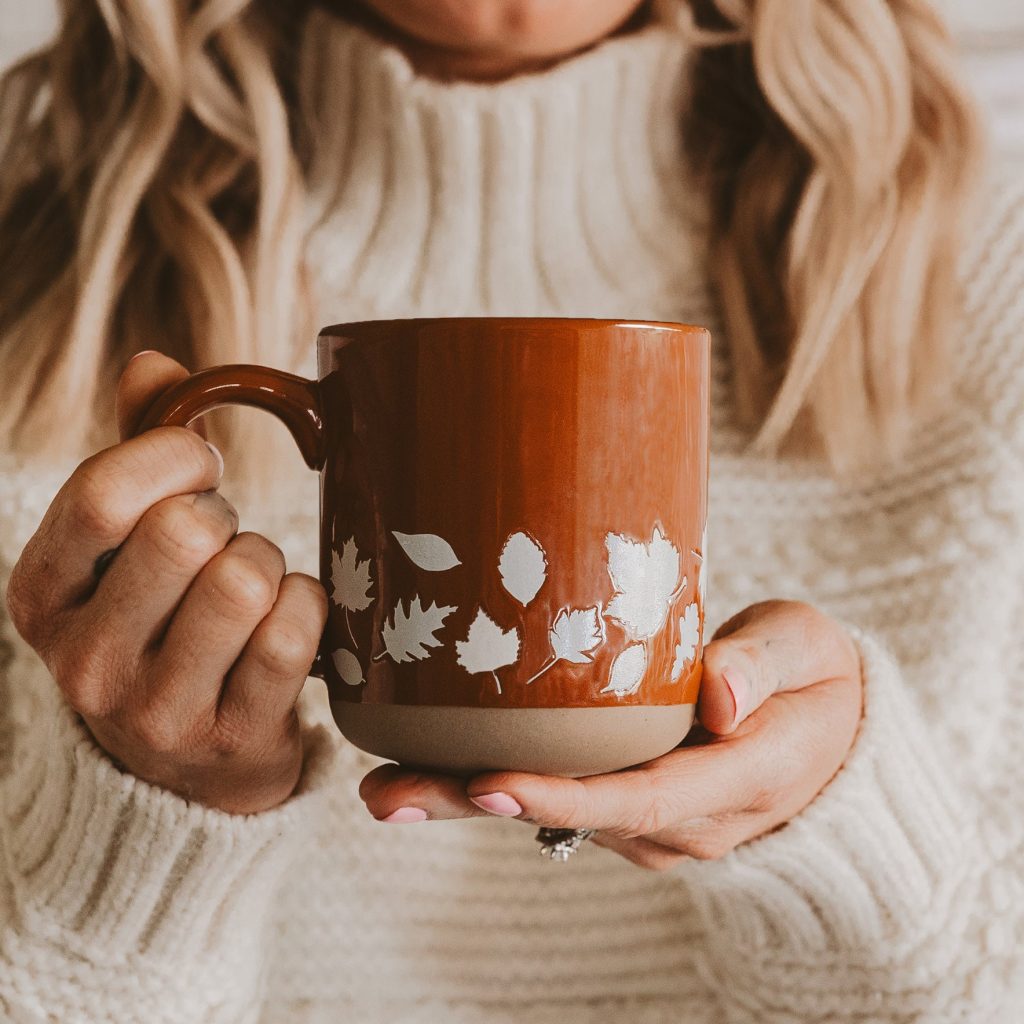 Fall Leaves Stoneware Coffee Mug - Fall Coffee Mug for Home - Halloween Coffee Mug, Fall Gifts and Fall Home Decor
