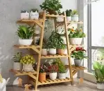 Courtyard, Balcony, Freestanding Small Flower Stand Nanmu Bamboo Material (Plant not included) - Imagen 2