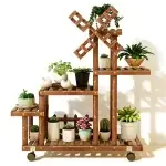 Movable Windmill Solid Wood Plant Stand (Plant not included)